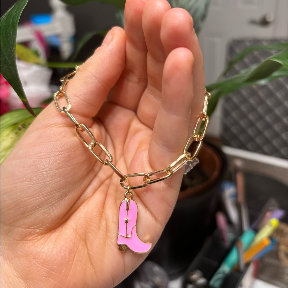 Handmade pink cowgirl bracelet gold
